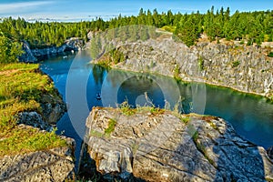 Cliffs and Rocks in Ruskeala Park of Karelia, Russia