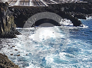 Cliffs and salt mine in La Palma Island. Spain.