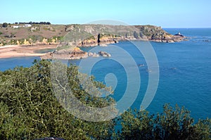 Cliffs and sea in the UK Channel Islands