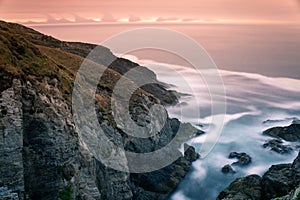 Cliffs of seixo braco at sunset with atlantic sea