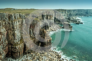 Cliffs at St Govan`s Chapel, Pembrokeshire photo