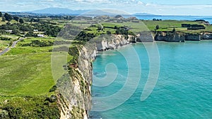 The cliffs at the Taranaki coastline at the Whitecliffs coastal walk