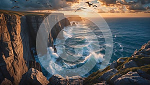 Dramatic Ocean Sunset Over Rugged Cliffs