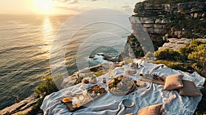 Cliffside Picnic Overlooking the Sea photo