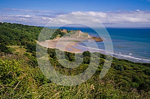 Clifftop view of Cayton Bay, North Yorkshire