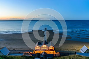 Clifftop view of Pier at twilight time of Saltburn by the Sea