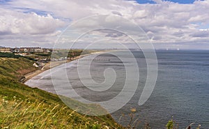 Clifftop view of Saltburn-by-the-Sea on the Cleveland coast.