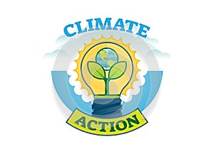 Climate action, climate change movement vector logo badge