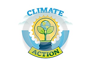 Climate action, climate change movement vector logo badge photo