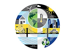 Climate Action Vector Illustration Featuring Global Earth Environment With Sustainable Implementation Pollution Affecting