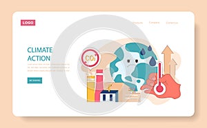 Climate action web or landing. Addressing global warming through emission