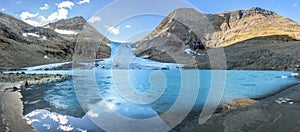 Climate change banner - panorama view of melting glacier