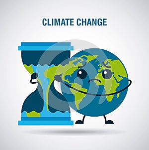 Climate change cartoon sad planet earth hourglass time