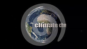 A climate change concept, of a rotating Earth turning into a dry cracked planet. With climate change text over layered on top