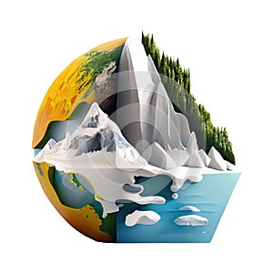 Climate change concerns, 3d icon Global warming, cute Graphic illustration of floating earth melting isolated Transparent