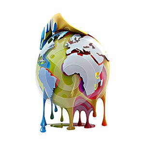 Climate change concerns, 3d icon Global warming, cute Graphic illustration of floating earth melting isolated Transparent png.