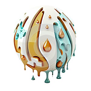 Climate change concerns, 3d icon Global warming, cute Graphic illustration of floating earth melting isolated on white background