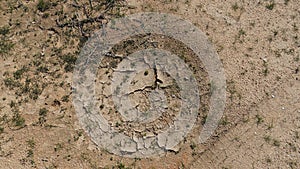 Climate change drought land. Global warming issue, cracked mud in the bottom of a river