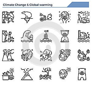 Climate change and global warming icon set