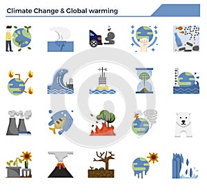 Climate change and global warming icon set