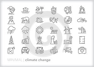 Climate change icons of environmentalism, weather, energy and lifestyle