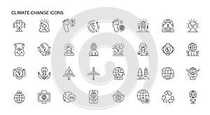 Climate Change Icons Set - Environmental Sustainability and Global Warming Concepts
