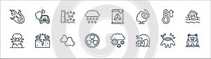 Climate change line icons. linear set. quality vector line set such as polar bear, tsunami, nuclear, volcano, temperature, sea