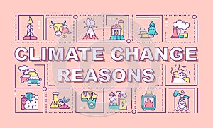 Climate change reasons word concepts pink banner