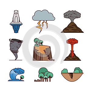Climate change set icons