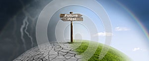 Climate change with a sign `Past` and `Future`