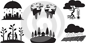 Climate Change Silhouette Vector Illustration Global Warming Environmental Issues