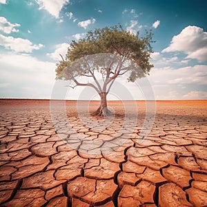 Climate Change: Tree on Drought-Ridden Land. Generative AI