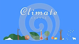 Climate change vector banner template. North Pole, melting glaciers, polar bear on ice floe