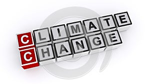 Climate change word block on white