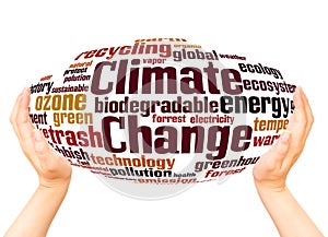 Climate Change word cloud hand sphere concept