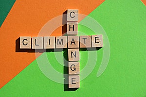 Climate Change, words in 3d wooden alphabet letters