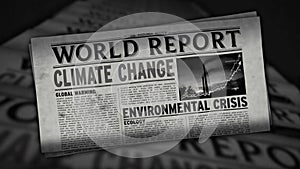 Climate change world report retro newspaper printing press