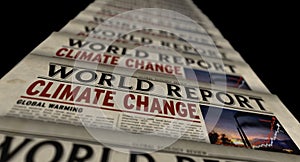 Climate change world report retro newspaper printing press