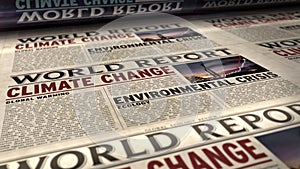 Climate change world report retro newspaper printing press