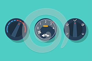 Climate control handle vector set. Air conditioning in car.