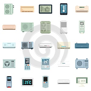 Climate control systems icons set flat vector isolated