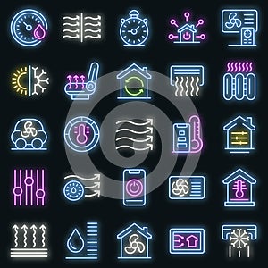 Climate control systems icons set vector neon