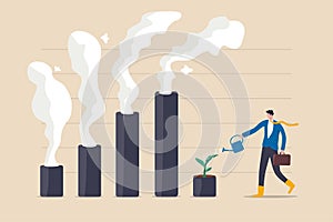 Climate crisis and environment policy  ESG or ecology problem concept  businessman leader watering seedling plant on bar graph