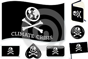 Climate crisis flag. Metaphor as a pirate symbol. Easy changes