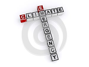 Climate emergency word block on white