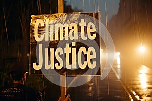 Climate Justice text on a banner Generative AI