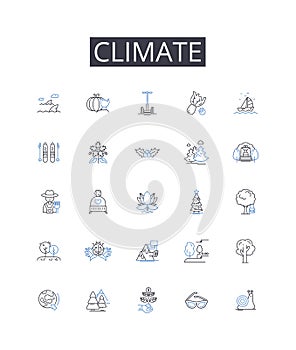 Climate line icons collection. Tranquility, Serenity, Calm, Peacefulness, Composure, Ease, Restfulness vector and linear photo