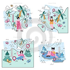 Climatologist concept set. Studying factors that influence weather