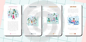 Climatologist mobile application banner set. Studying factors