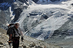 Climber above the Tiefmatten glacier